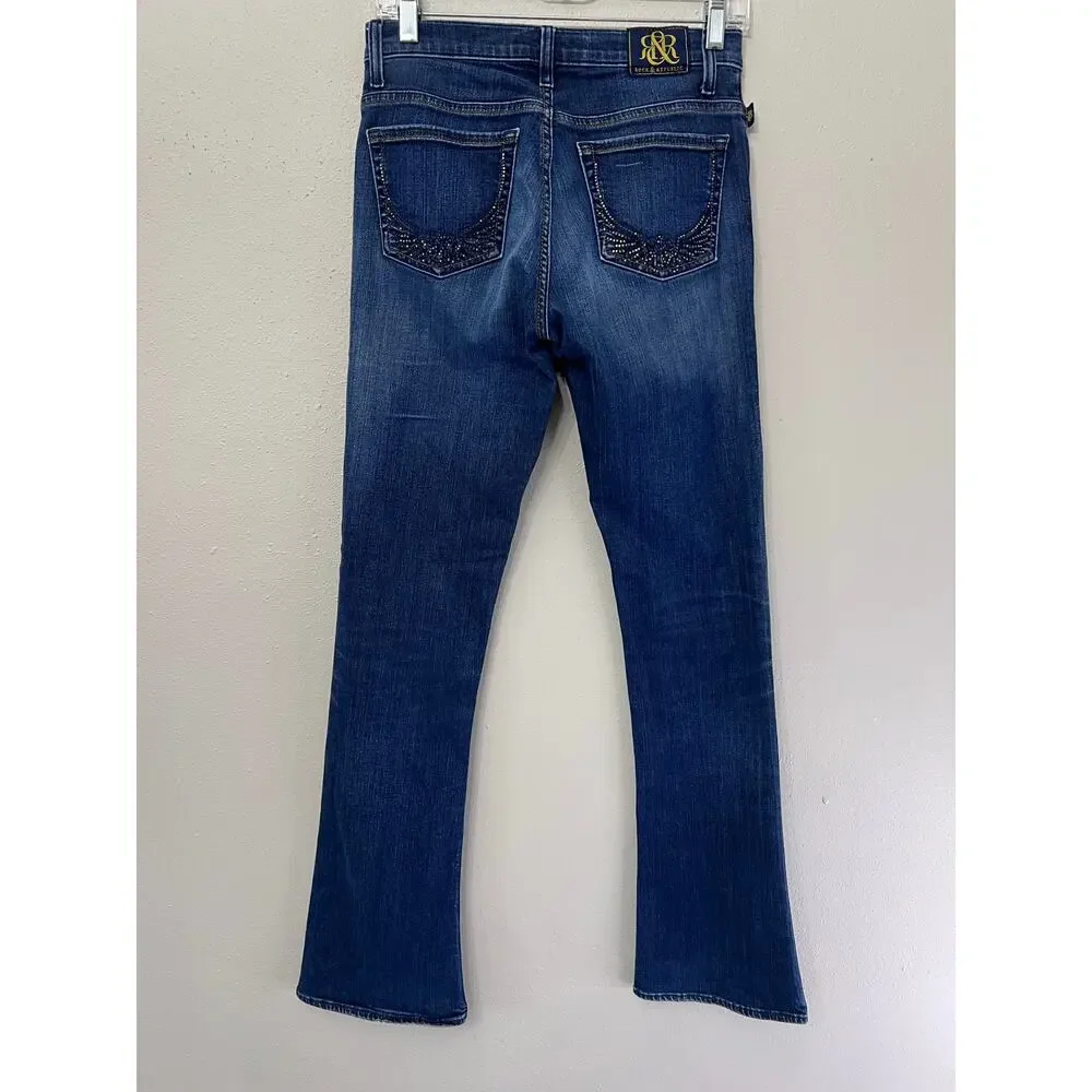 Rock & Republic Bootcut Jeans‎ Kassandra Women’s 6 29X32 Rhinestone Dark Wash